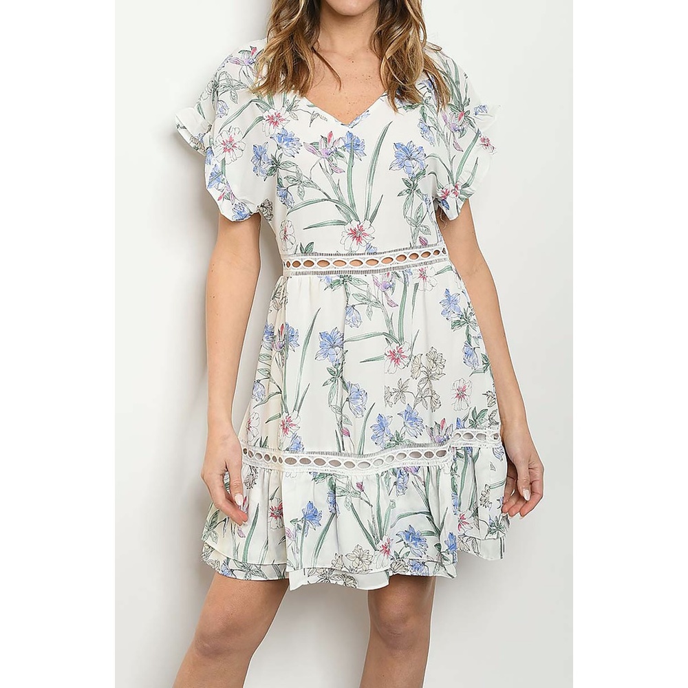 White Floral Cut Out Crochet Fit & Flare Dress